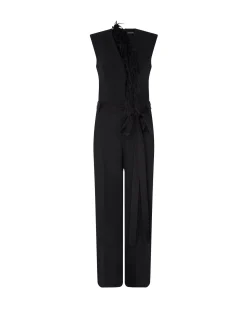 DETACHABLE FEATHER TRIM JUMPSUIT