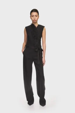 DETACHABLE FEATHER TRIM JUMPSUIT