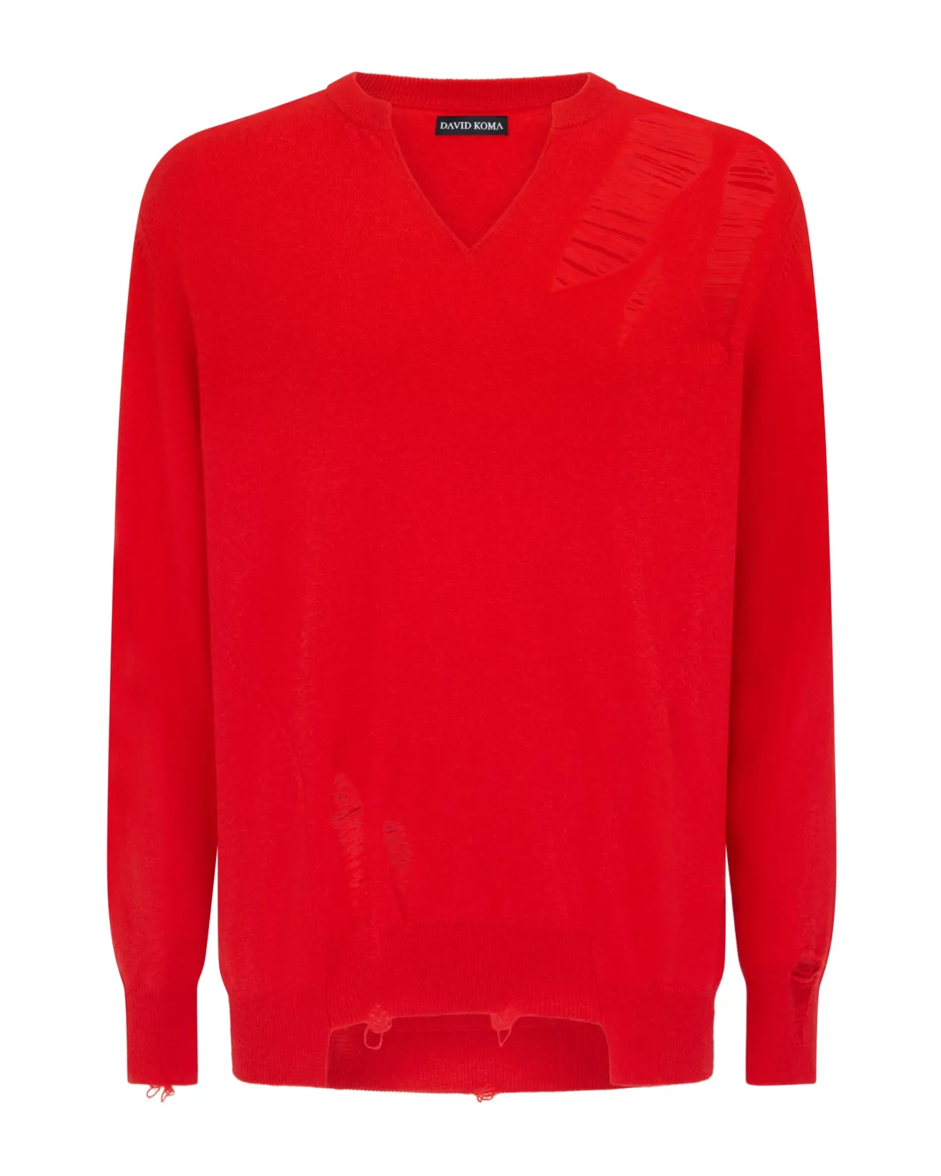 DISTRESSED FINE KNIT JUMPER IN RED