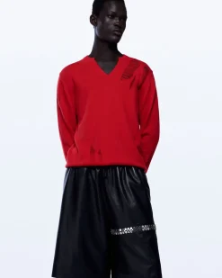 DISTRESSED FINE KNIT JUMPER IN RED