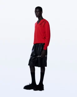 DISTRESSED FINE KNIT JUMPER IN RED