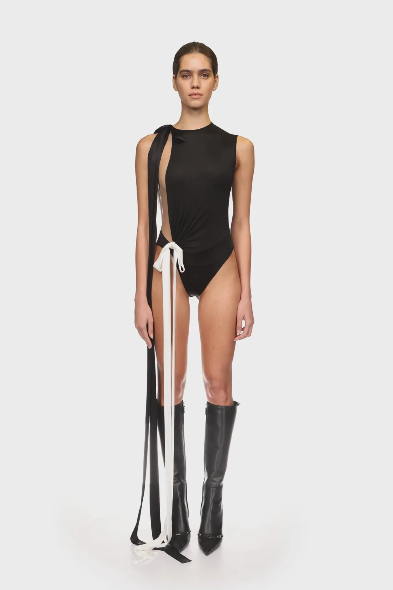 DOUBLE SATIN BOW BODYSUIT