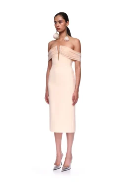 DRAPE OFF THE SHOULDER MIDI DRESS