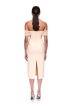 DRAPE OFF THE SHOULDER MIDI DRESS