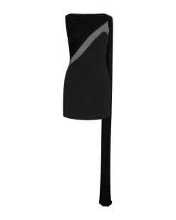 DRAPED JERSEY AND TULLE INSERT MINI DRESS