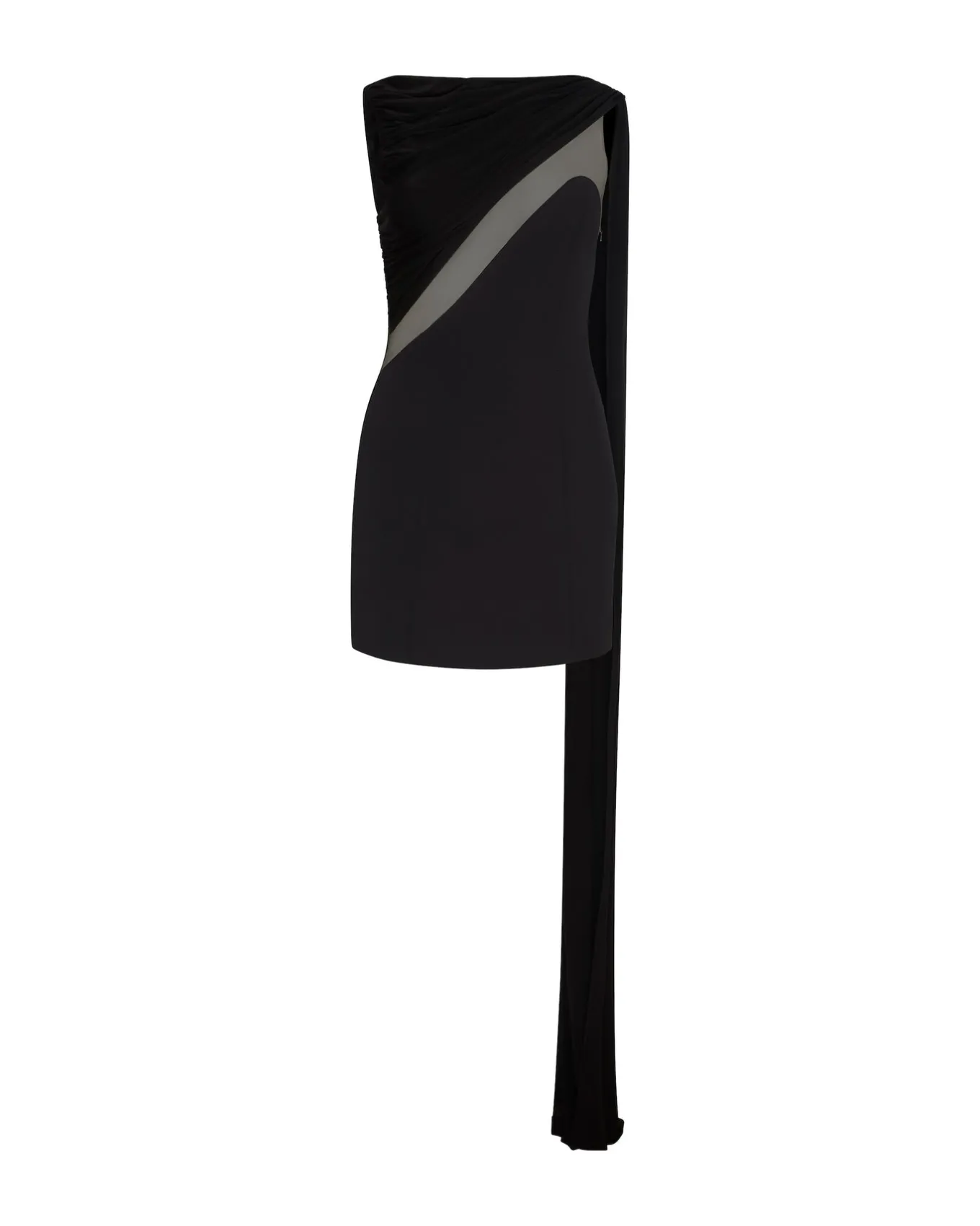 DRAPED JERSEY AND TULLE INSERT MINI DRESS