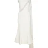 DRAPED JERSEY AND TULLE INSERT MIDI DRESS
