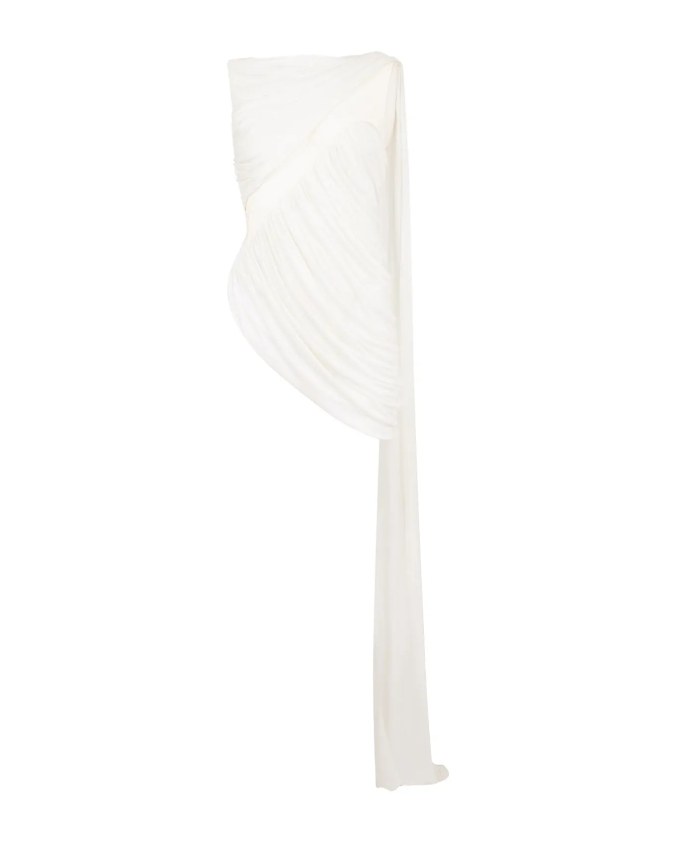 DRAPED JERSEY AND TULLE INSERT TOP