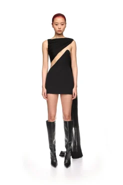 DRAPED JERSEY AND TULLE INSERT MINI DRESS