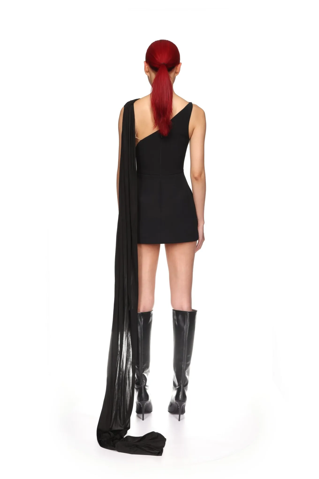 DRAPED JERSEY AND TULLE INSERT MINI DRESS