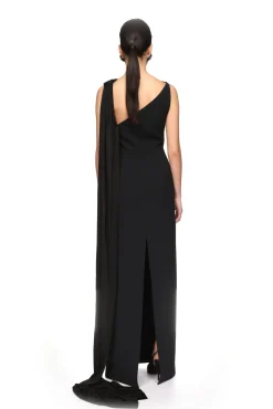 DRAPED JERSEY AND TULLE INSERT GOWN