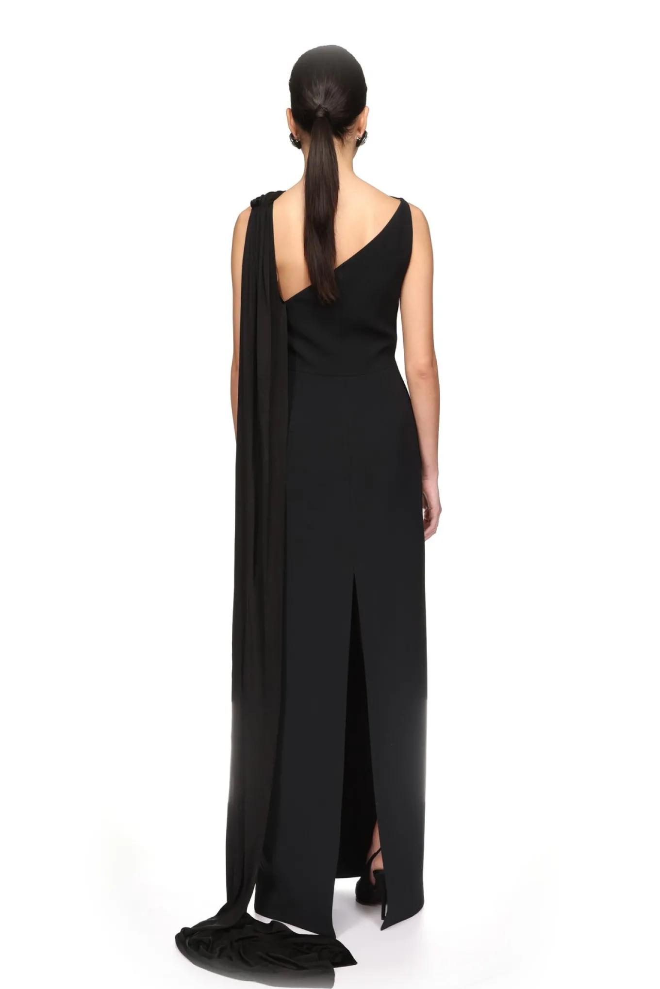 DRAPED JERSEY AND TULLE INSERT GOWN
