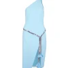 FEATHER FLOWERS AND CHAIN ONE-SHOULDER DRESS