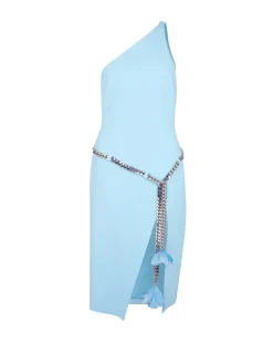 FEATHER FLOWERS AND CHAIN ONE-SHOULDER DRESS