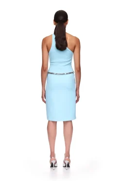 FEATHER FLOWERS AND CHAIN ONE-SHOULDER DRESS
