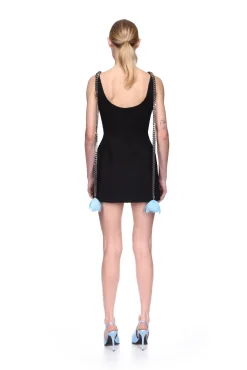 FEATHER FLOWERS AND CHAIN MINI DRESS