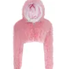FEATHER FRONT CROP JACKET WITH HOOD