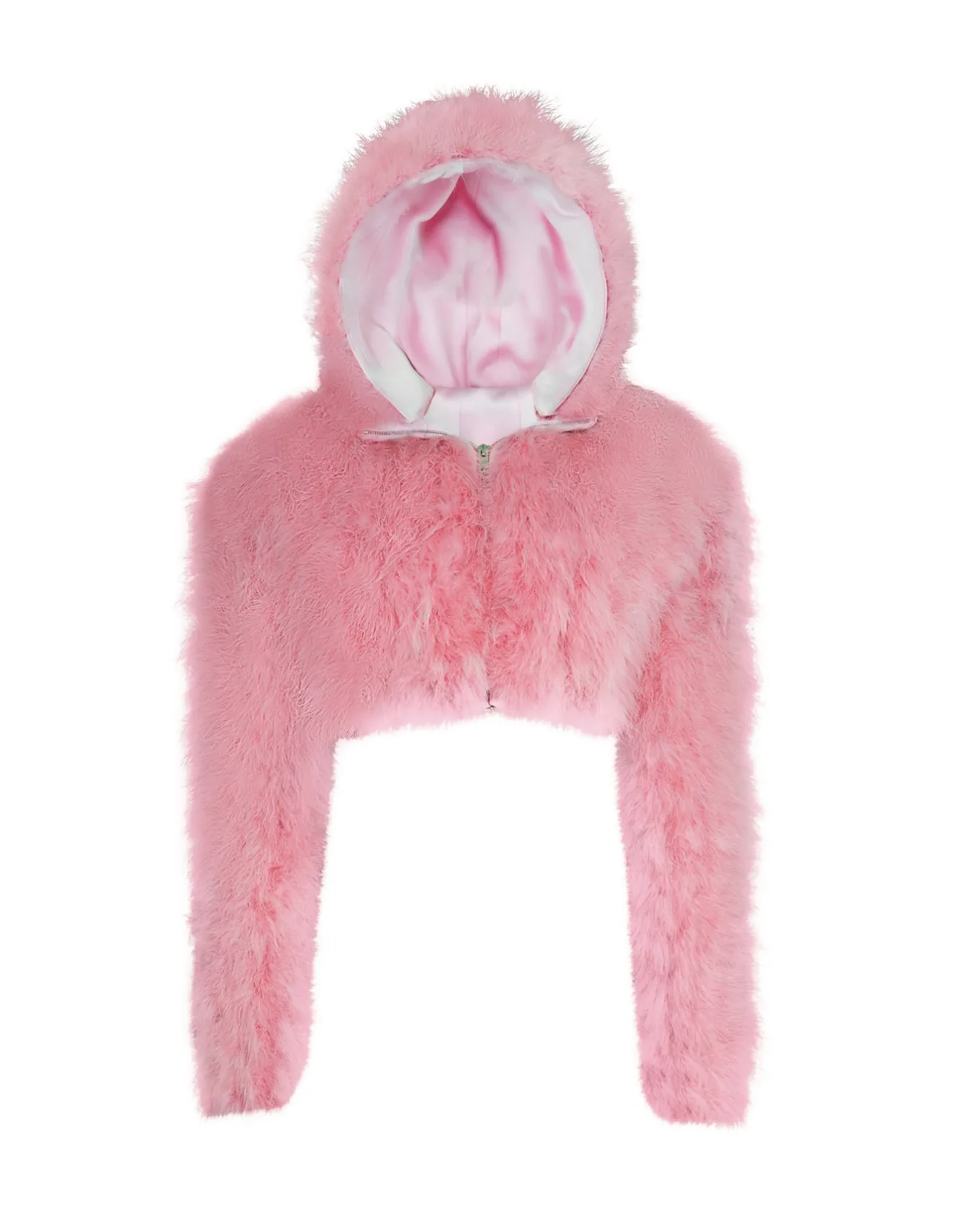 FEATHER FRONT CROP JACKET WITH HOOD