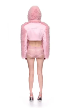 FEATHER FRONT CROP JACKET WITH HOOD