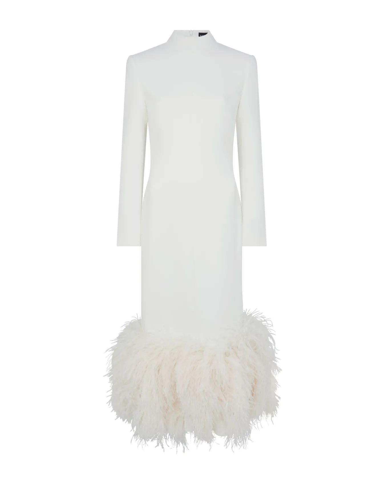 FEATHER HEM LONG SLEEVE MIDI DRESS