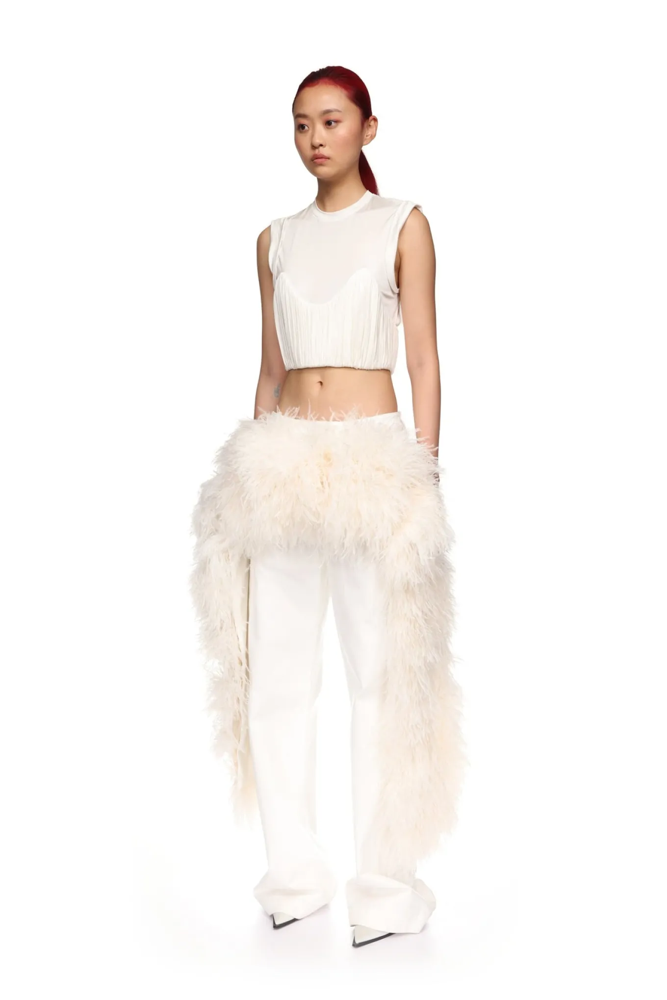 FEATHER PANEL DENIM TROUSERS