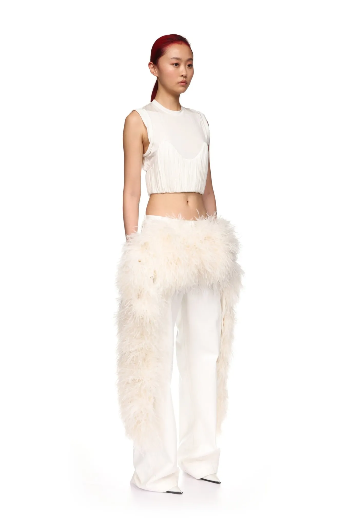 FEATHER PANEL DENIM TROUSERS