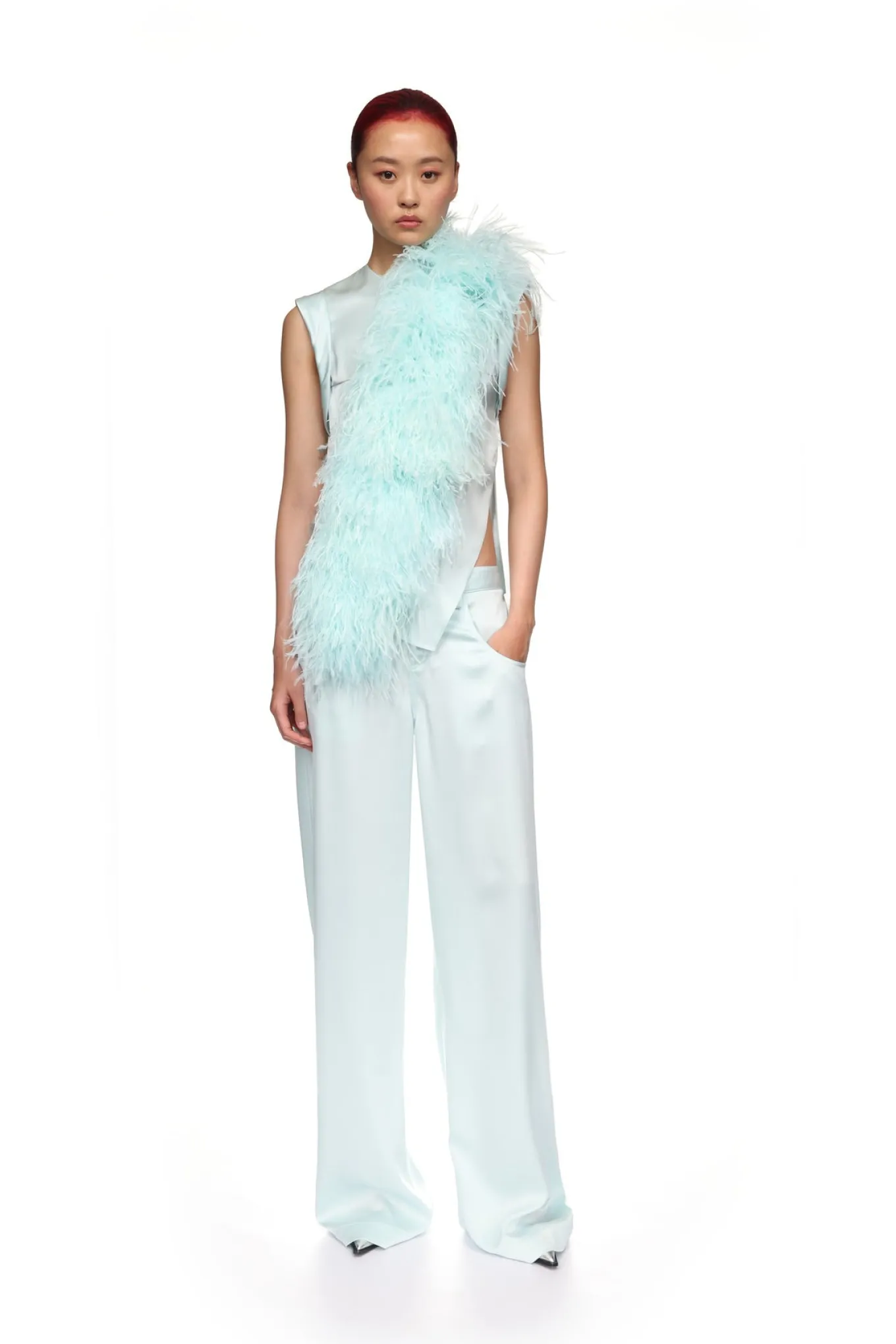 FEATHER PANEL SATIN TOP