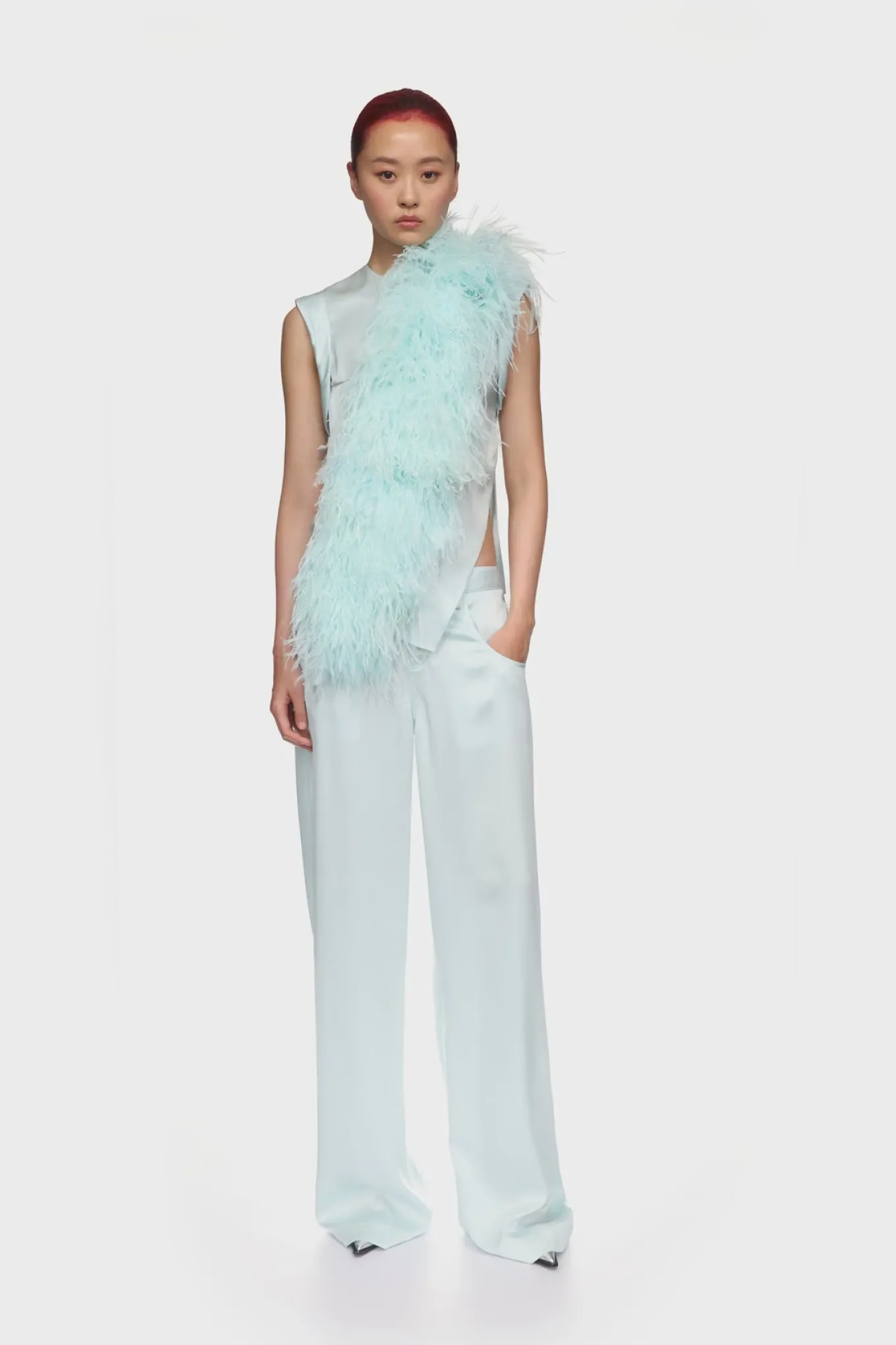 FEATHER PANEL SATIN TOP