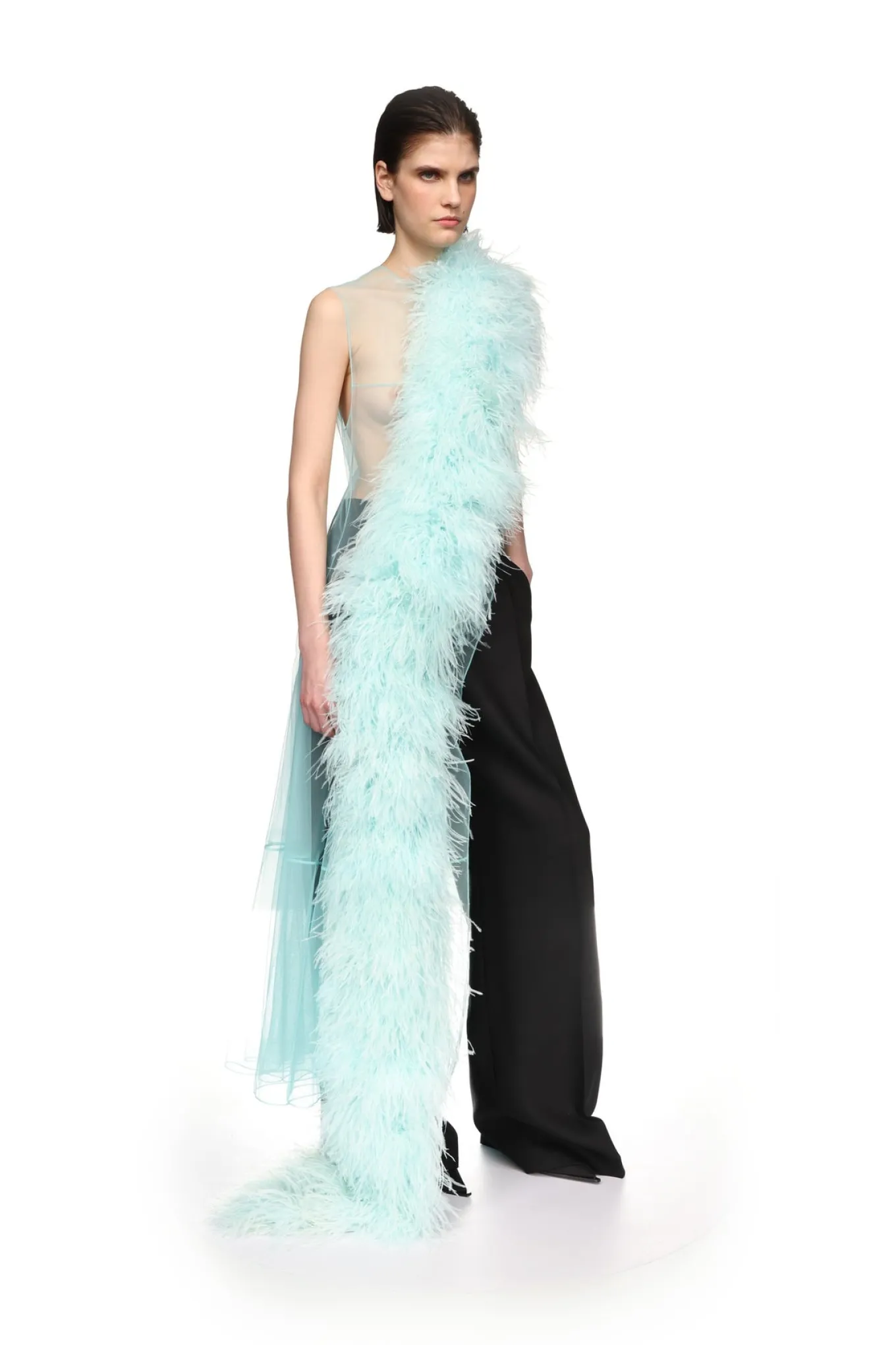 FEATHER PANEL TULLE TOP