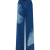 FEATHER PRINT WIDE LEG DENIM TROUSERS