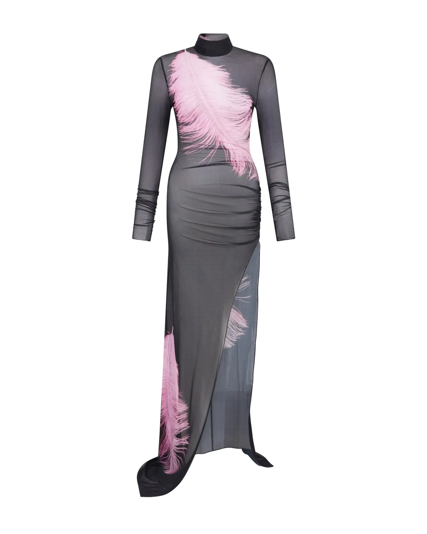 FEATHER PRINTED MESH GOWN