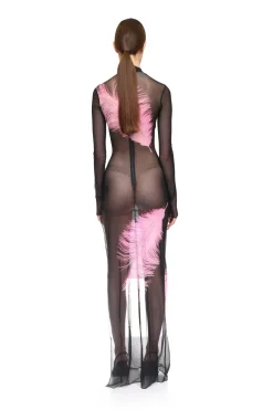 FEATHER PRINTED MESH GOWN