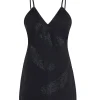 FEATHER RHINESTONE DENIM MINI DRESS