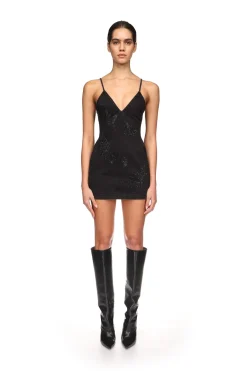FEATHER RHINESTONE DENIM MINI DRESS