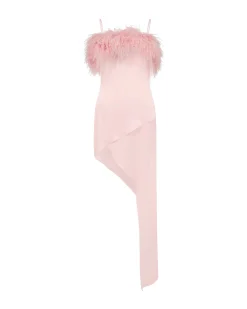 FEATHER TOP TRIM ASYMMETRIC HEM DRESS