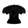 FEATHER TRIM AND VELVET TOP