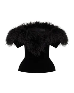 FEATHER TRIM AND VELVET TOP