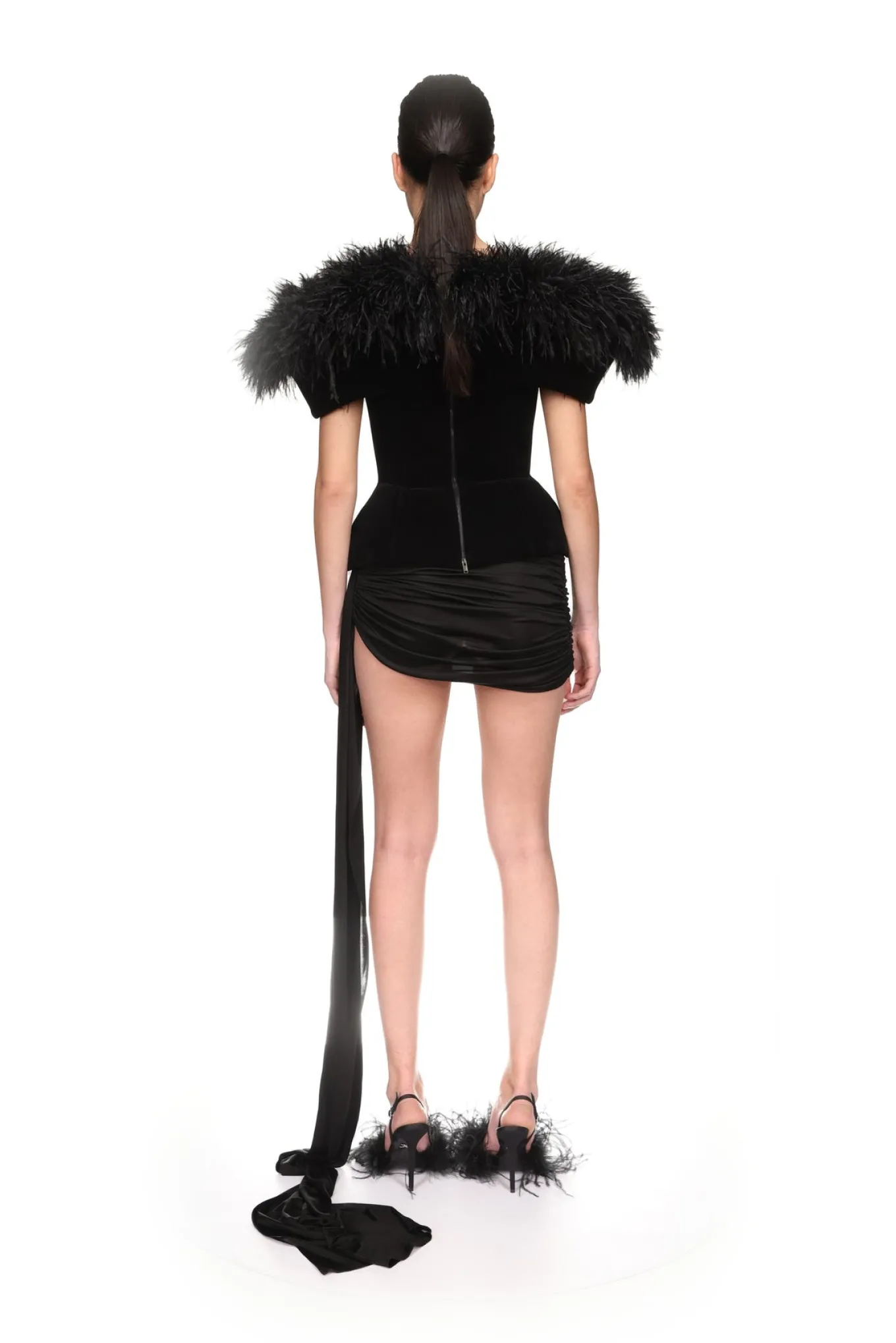 FEATHER TRIM AND VELVET TOP