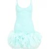 FEATHER TRIM BOUCLE MINI DRESS