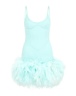 FEATHER TRIM BOUCLE MINI DRESS