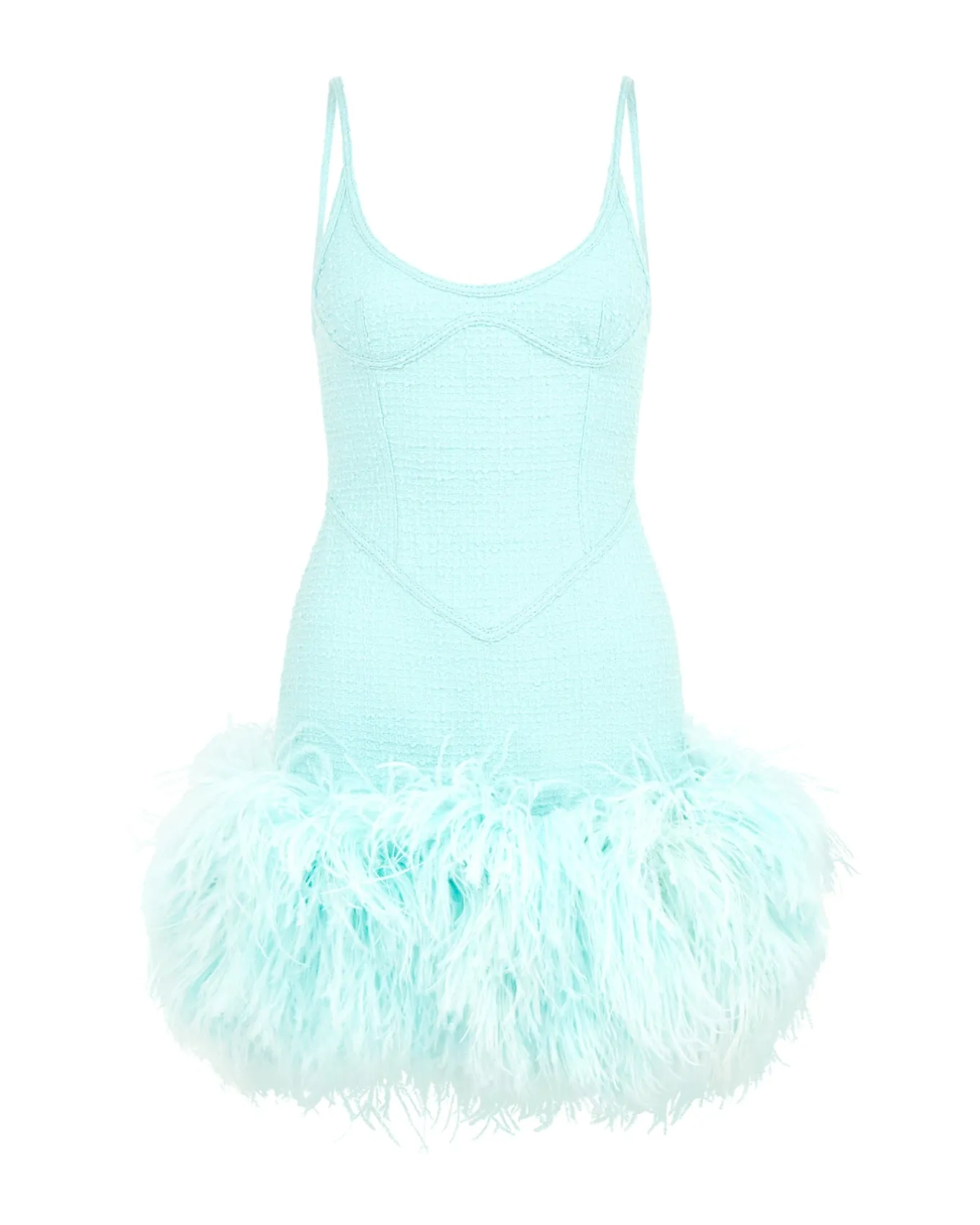 FEATHER TRIM BOUCLE MINI DRESS