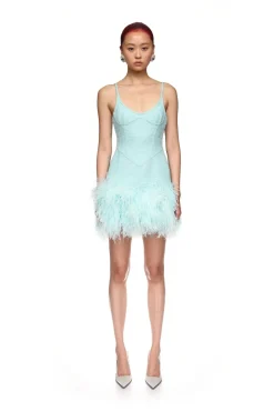 FEATHER TRIM BOUCLE MINI DRESS