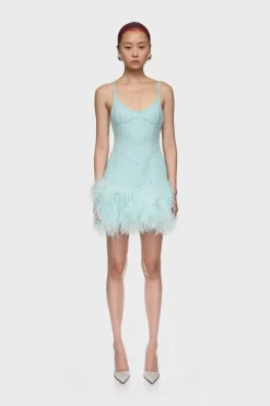 FEATHER TRIM BOUCLE MINI DRESS