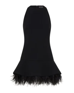 FEATHER TRIM MINI DRESS IN BLACK