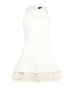 FEATHER TRIM MINI DRESS IN WHITE