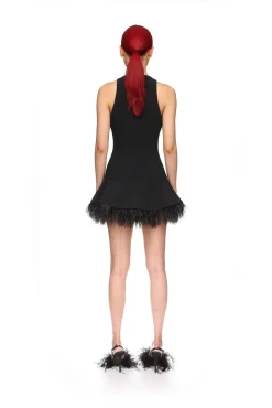 FEATHER TRIM MINI DRESS IN BLACK