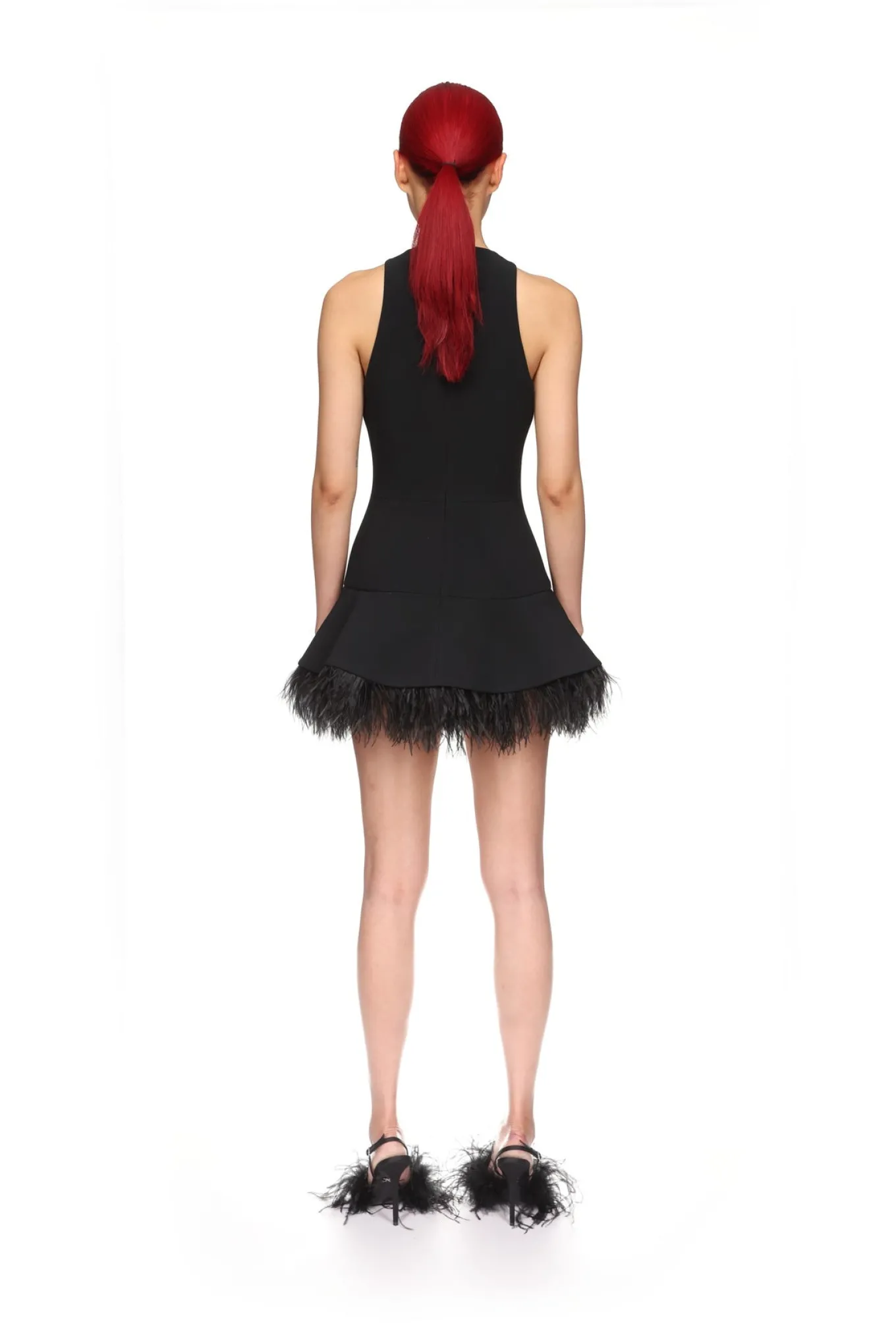 FEATHER TRIM MINI DRESS IN BLACK