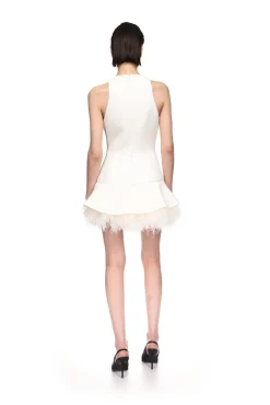 FEATHER TRIM MINI DRESS IN WHITE
