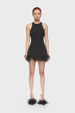 FEATHER TRIM MINI DRESS IN BLACK