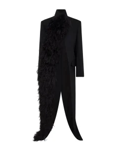 FEATHER TRIM TAILORED COAT